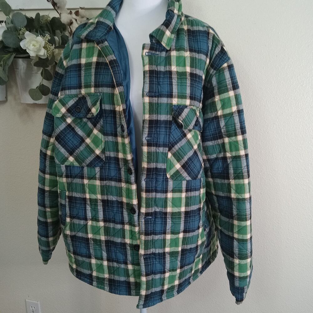 Vintage GOTCHA Farmland Flannel Quilted JACKET Mens XL Green Shacket Chore Barn